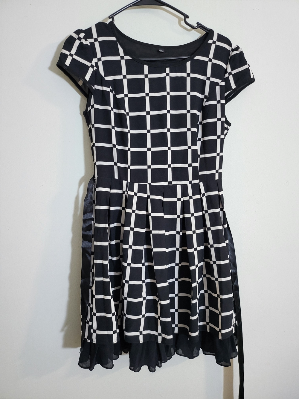 Classic Black & White Grid Fit-and-Flare Dress